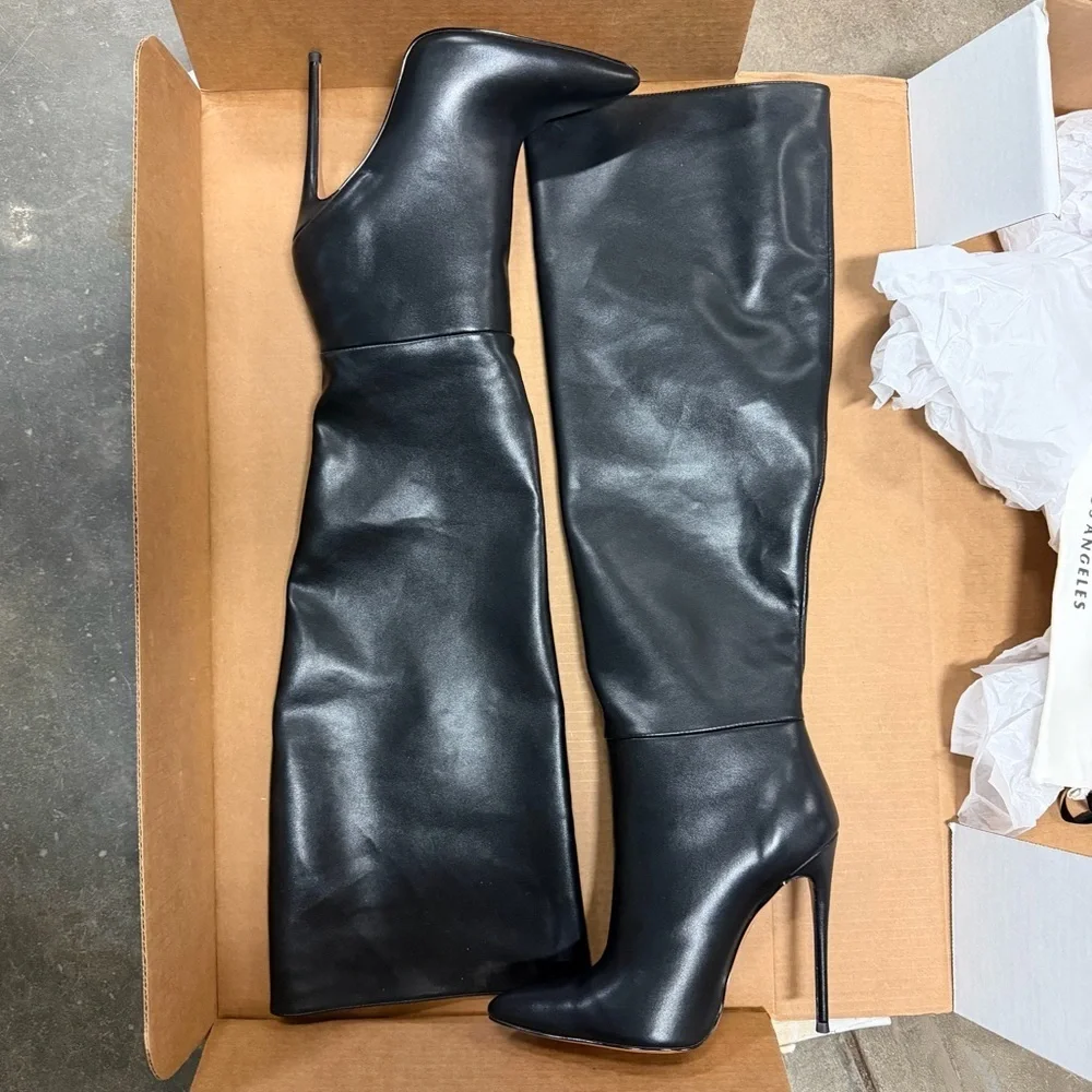 FEMME Los Angeles Mariel Black Leather Boots 2 way high heels knee Revolve 8 - Picture 6 of 12